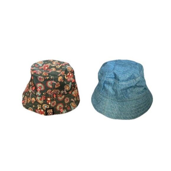 Stan & Gwyn Reversible Bucket Hat Mushroom Print & Denim Adult Multicolor Hippie - Picture 1 of 16